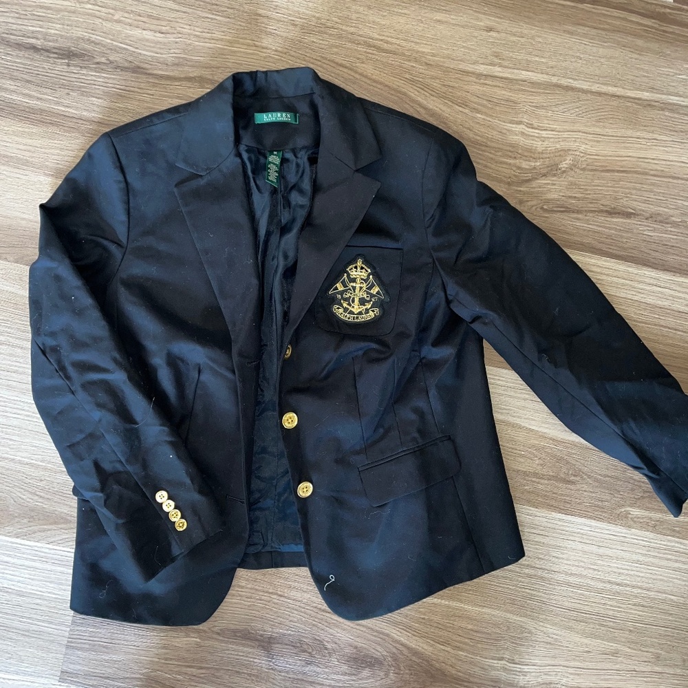 Vintage Ralph Lauren Black Blazer with Gold Embroidered Crest